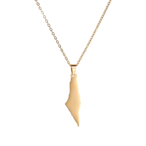 Stainless Steel Palestine Map Outline Pendant, Hollow Country Map Necklace For Adults - color: Gold B