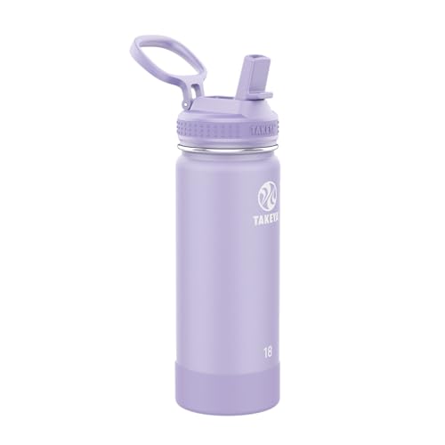Takeya 18 oz Actives Stainless Steel Water Bottle with Straw Lid – Leakproof, Double-Wall Insulated, Keeps Drinks Cold 24 hrs/Hot 12 hrs, BPA-Free, Powder-Coated, Gym & Travel, Lavender Field - color: Lavender Field, size: 18 Ounces