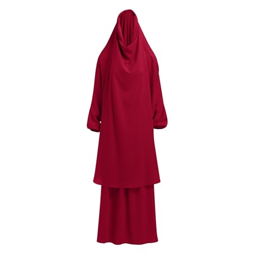 ODIZLI Two Pieces Jilbab and Dress for Muslim Women Long Khimar and Skirt Available for Prayer - color: Wine Red