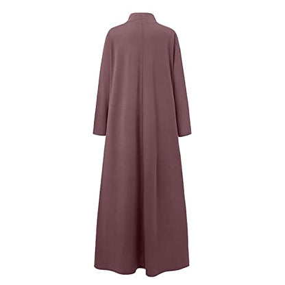 Xiaojmake Women Turtleneck Tunic Dresses Casual Long Sleeve Maxi Dress Long Sleeve Floore Length A Line Long Prayer Dress - color: Pink, size: Small