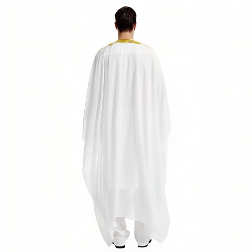 Men's Kaftan - Muslim Robe Thobe Caftan - color: White and Yellow Gold, size: Medium