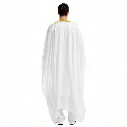 Men's Kaftan - Muslim Robe Thobe Caftan - color: White and Yellow Gold, size: X-Large