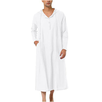 Ctreela Kaftan Thobe for Men Big And Tall Muslim Hooded Robe Mens Long Sleeve Caftan Thawb Islamic Ramadan Masjid Gown - color: White, size: X-Large