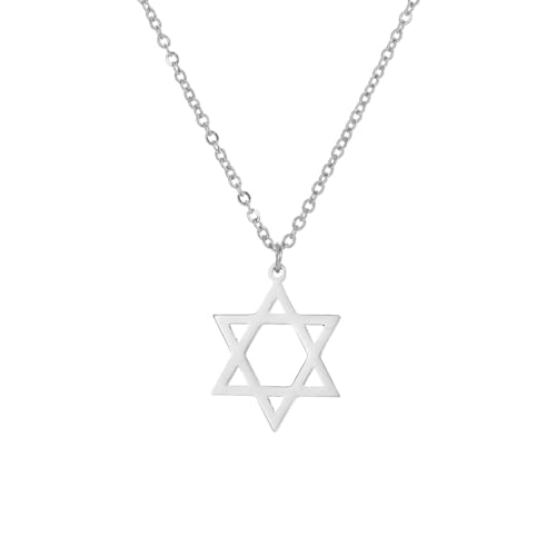 Stainless Steel Jewish Jewelry - Star of David/Hamsa Hand/Menorah/Israel Map Pendant – Israel Necklace for Women & Men - Religious Gifts for Hanukkah, Bar Mitzvah include a Gift Box - color: Silver-Star Of David Necklace