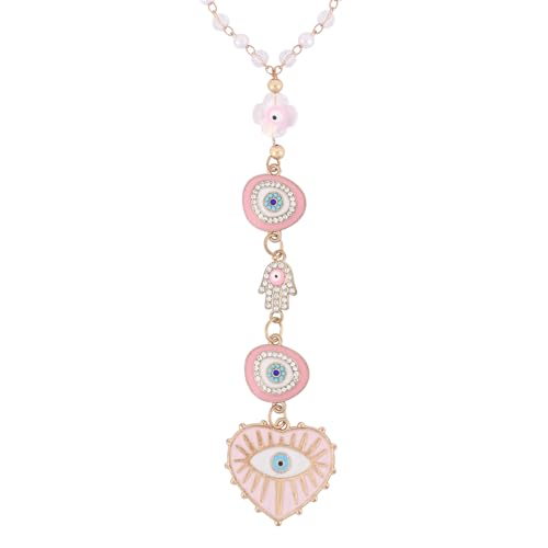 Pink Evil Eye Rearview Mirror Charm, Hamsa Hand Car Accessory - style: Pink Evil Eye