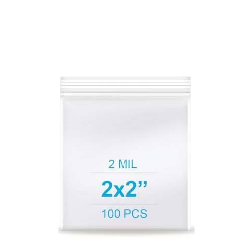 2''x 2'', (Pack of 100) 2 mil Thick Clear Plastic Reclosable Zip Poly Bags with Resealable Lock Seal Zipper for Photo, Jewelry, Bakery, Treats, Travel, Storage, Packaging & Shipping - size: 2" x 2"