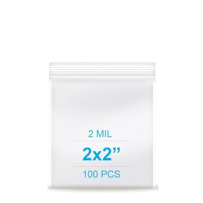2''x 2'', (Pack of 100) 2 mil Thick Clear Plastic Reclosable Zip Poly Bags with Resealable Lock Seal Zipper for Photo, Jewelry, Bakery, Treats, Travel, Storage, Packaging & Shipping - size: 2" x 2"