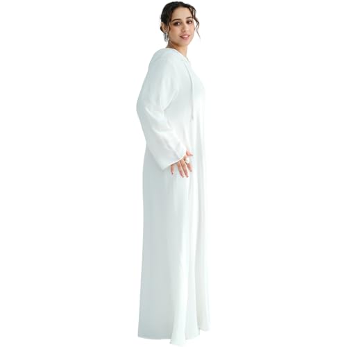 Muslim Abaya Dress for Women Lightweight Hoody Pockets Islamic Prayer Robe - color: White, size: Medium