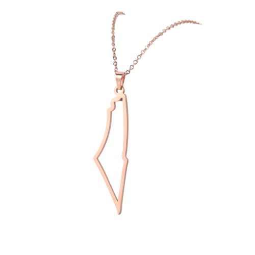 Stainless Steel Palestine Map Outline Pendant, Hollow Country Map Necklace For Adults - color: Rose Gold A