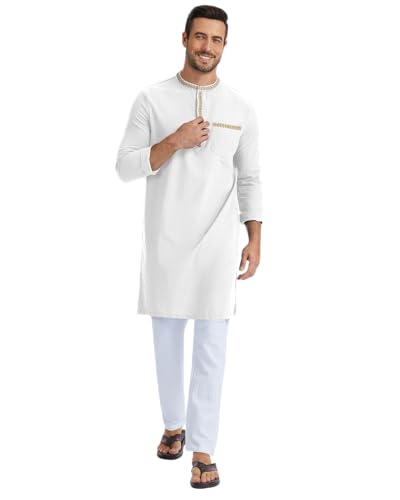 YAOHUOLE Caftans 남성용 이슬람 카프탄 남성용 긴소매 아라비아 토브 - color: 화이트., size: XXL
