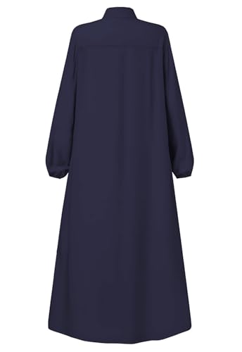 Womens Muslim Abaya Dress Front Zipper 2 Pockets Long Sleeve Prayer Islamic Clothes with Hijab Cap - color: Blue, size: X-Large