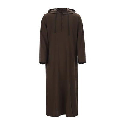 Generic Caftans for Men Long Sleeve Kaftan Thobe V Neck Men Thobe with Pocket Big and Tall Kaftan Muslim Men Thobe - color: Brown-2, size: Small