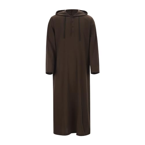 Generic Caftans for Men Long Sleeve Kaftan Thobe V Neck Men Thobe with Pocket Big and Tall Kaftan Muslim Men Thobe - color: Brown-2, size: Medium
