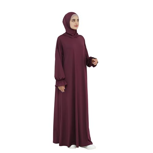 Abaya Muslim Women Hooded Dress Loose Sleeve Loose Maxi Modest Islamic Clothing Prayer Dress Kaftan - color: Wine Red