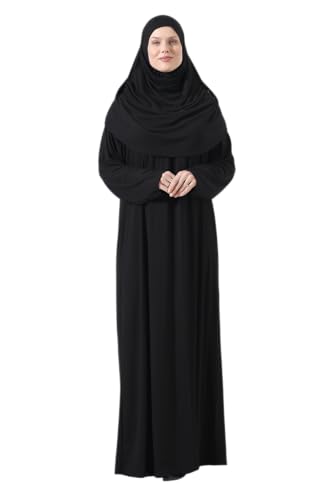 ihvan online Muslim Dresses for Women, Prayer Dress, Islamic Abaya with Hijab, One-Piece Long Sleeve Muslim Dress - color: Black
