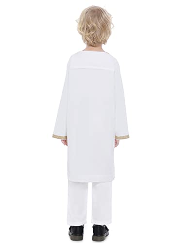 Boy's Muslim Clothing Kaftan Set - Middle East Youth Embroidered Robe Suit Round Neck Islamic Dress Arabic Wear - color: White, size: 19