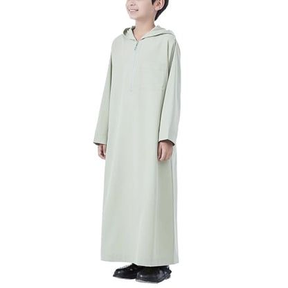 Xiaojmake Dubai Abaya Thobe Elegant Ramadan for Boys Zip Arabic Prayer Clothes with Pockets Islamic Muslim Outfits 3-15Y - color: Green, size: 4-5T