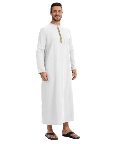 YAOHUOLE Arabic Thobe for Men Muslim Caftan Thobe Arabic Thobe - color: White, size: Large