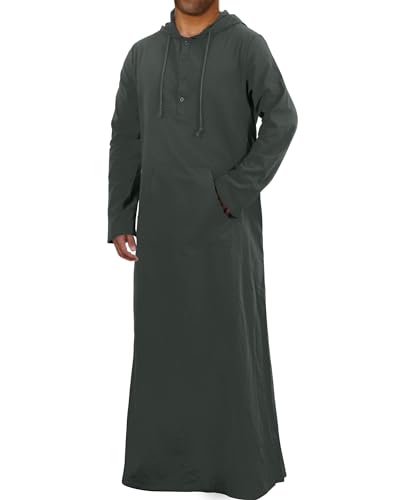 YAOHUOLE Kaftan for Men Long Sleeve Muslim Thobe for Men Big and Tall Kaftan with Hoodie - color: Dark Gray, size: Large