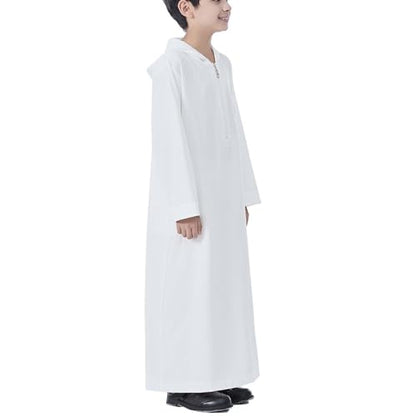 Xiaojmake Dubai Abaya Thobe Elegant Ramadan for Boys Zip Arabic Prayer Clothes with Pockets Islamic Muslim Outfits 3-15Y - color: White, size: 3-4T