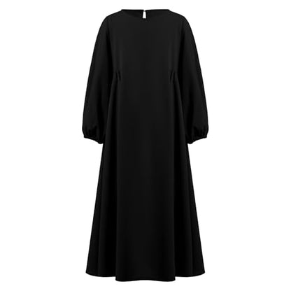 Kids Girls Muslim Abaya Long Lantern Sleeve Robe Maxi Dress Dubai Islamic Pleated Prayer Dress Full Cover Kaftan Casual - color: Black, size: 4-5T