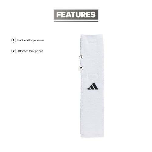 adidas Football Team Towel Dries Hands, Stays-in-Place with Hook and Loop Closure - color: White/Black