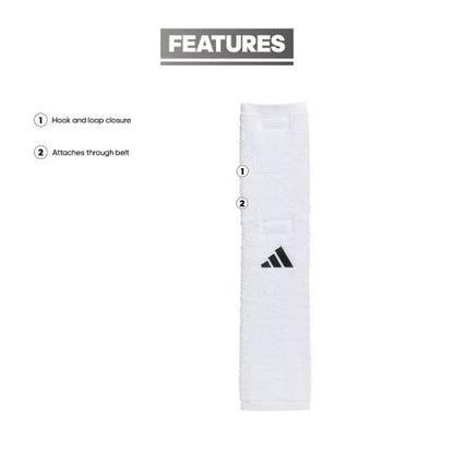 adidas Football Team Towel Dries Hands, Stays-in-Place with Hook and Loop Closure - color: White/Black