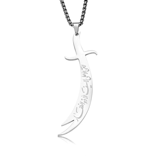WETMT Sword Necklace for Men Women Gold Knife Zulfiqar Pendant Necklace Unique Silver Sword Allah Necklace Trendy Muslim Elegant Jewelry Accessories - color: silver
