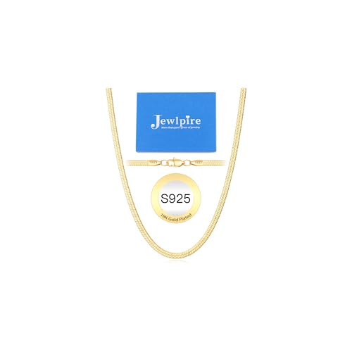 Jewlpire 18K Gold Plated 925 Sterling Silver Herringbone Necklace for Women, 3mm/4mm/5mm Necklace for Women Flat Snake Chain Necklace, Women's Chain Necklaces 16 18 20 22 24 Inch - color: Gold 3mm, size: 16 Inch