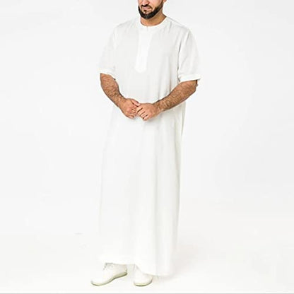 Muslim Thobe for Men Islamic Robe Kaftan Long Sleeve Jubba Arabic Gown Cotton Linen Loose Fit Ramadan A20 - color: White, size: 3X-Large