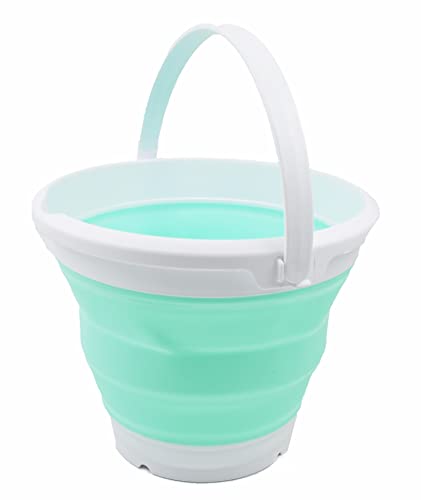 SAMMART 5.5L (1.4 Gallon) Collapsible Plastic Bucket - Foldable Round Tub - Portable Fishing Water Pail - Space Saving Outdoor Waterpot. (White/Light Green, 1) - color: White/Light Green