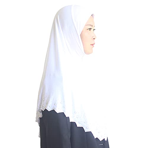 Instant Hijab Scarf for Women Muslim Women Clothing Headscarf for Girls with Czech Rhinestone - color: White