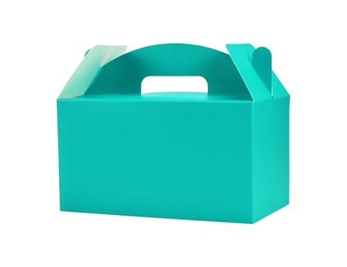 Papertide Teal Gable Box with Handles, 30 Pack 9.45×5×5 inch Sturdy Colorful Cardstock treat Boxes for Christmas Birthday Party Favors, Premium Presentation Boxes with Lids - color: Teal