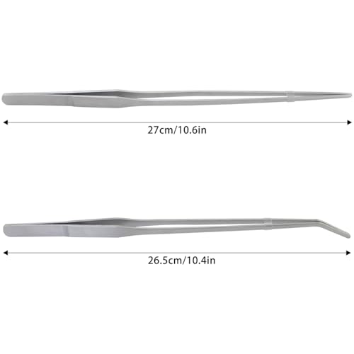 2PCS Aquatic Plant Clamp Tweezers Non-Slip Straight Elbow Clamp with Teeth 27cm Aquarium Tool Sand Flattener Stainless Steel Tweezers with Long Handle