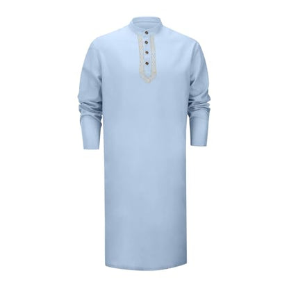 Men Islamic Caftan Thobe Big and Tall Breathable Prayer Clothes Saudi Arabic for Eid Home Casual Wear - color: Bu1, size: Small