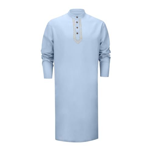 Men Islamic Caftan Thobe Big and Tall Breathable Prayer Clothes Saudi Arabic for Eid Home Casual Wear - color: Bu1, size: Small