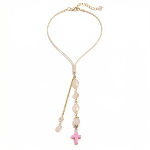 Pink Chalcedony Cross Pendant, Car Mirror Hanging Ornament Cross-Shaped Pendant Accessories for Rearview Mirror Bag Window Decor Car Charms - color: Pink B