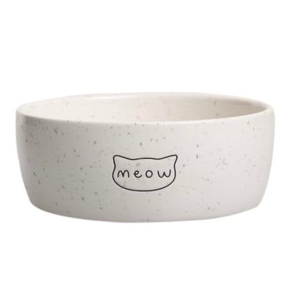 Pearhead Ceramic Meow Cat Bowl, Holds 12 oz, Modern Speckled White - color: Speckled "Meow", size: Single Bowl