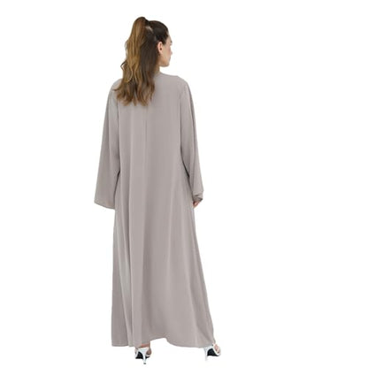Women Abaya Dress with Belt Muslim Bell Sleeve Robe Islamic Prayer Jilbab | with Belt, A-line Skirt, Bell Sleeve - color: Taro Color, size: Large