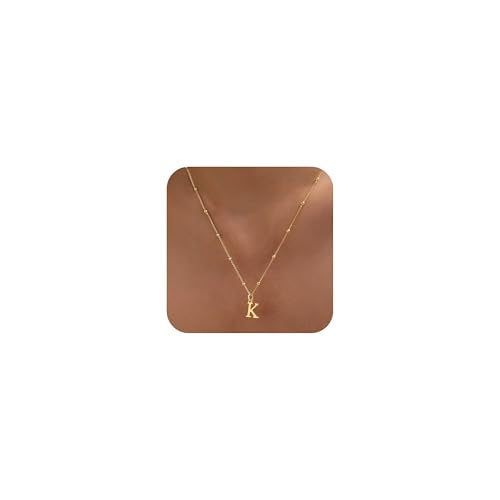 Initial Necklaces for Women Dainty 14k Gold Plated A-Z Letter Pendant Name Necklaces Cute Charm Choker Fashion Accessories Non Tarnish Trendy Jewelry Gift - color: Gold, style: K