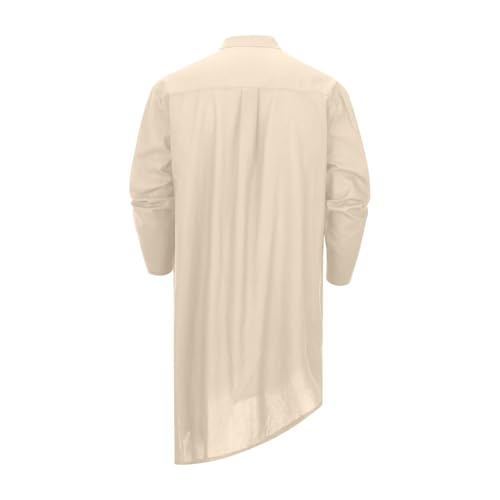 Mens Kaftan Robe Thobe Cotton Long Sleeve Henley Shirt Casual Muslim Gown Kurta Tops - color: Khaki, size: Medium