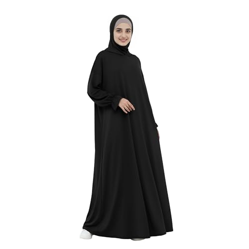 Abaya Muslim Women Hooded Dress Loose Sleeve Loose Maxi Modest Islamic Clothing Prayer Dress Kaftan - color: Black