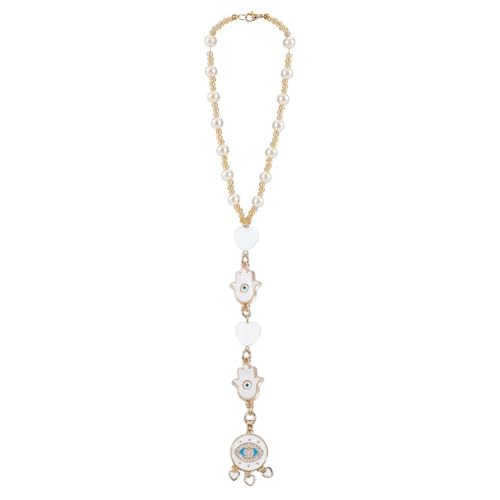 Shell Evil Eye Car Hanging Ornament Hamsa Hand Evil Eye Rear View Mirror Cars Charm Beaded Decor Good Luck Suncatcher Car Accessories Pendent for Window Home Door Frame Balcony Keychain - style: Hamsa hand
