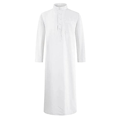 Men's Saudi Arabic Thobe Jubba Dishdasha Long Sleeve Robe Ramadan Muslim Dress Middle East Islamic Clothing (328# White, XL)