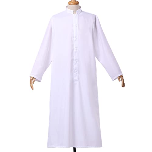 COSDREAMER Mens Clergy Robe Preacher Cassocks Mens Praise Worship Robes - color: White, size: X-Large