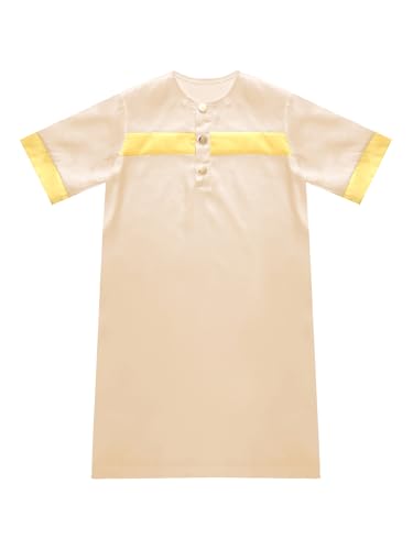 Toddler Ramadan Eid Outfit Traditional Middle Eastern Short-Sleeve Crew-Neck Thobe Kaftan Prayer Clothes - color: Champagne, size: 5T