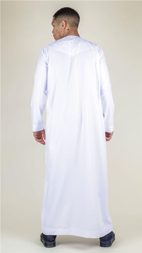 Men's Thobe Emirati Omani Jubba Islamic Clothing Muslim Kaftan Eid Robe Arab String Tassel - color: White Slim, size: 60