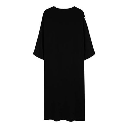 Lmdudan Men Islamic Kaftan Robe - Men's Long Sleeve Dubai Clothes - Men Muslim Robe Eid Muslim Thobe Abaya Robes with Pocket - color: Black, size: XX-Large