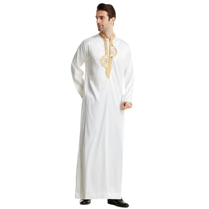 zhxinashu Thobe for Men Islam Long Sleeve Mens Kaftan Thobe Muslim Men Clothing - color: White, size: Medium
