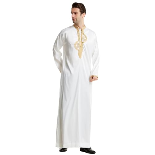 zhxinashu Thobe for Men Islam Long Sleeve Mens Kaftan Thobe Muslim Men Clothing - color: White, size: Large